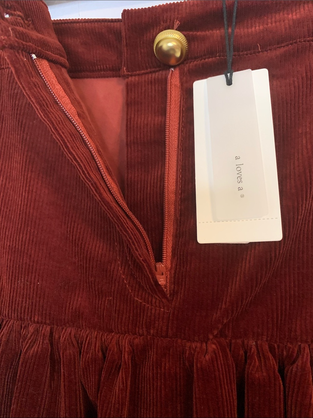 NWT A Loves A Vine Red Corduroy Tiered Midi Bohemian Skirt Size L - Picture 6 of 10